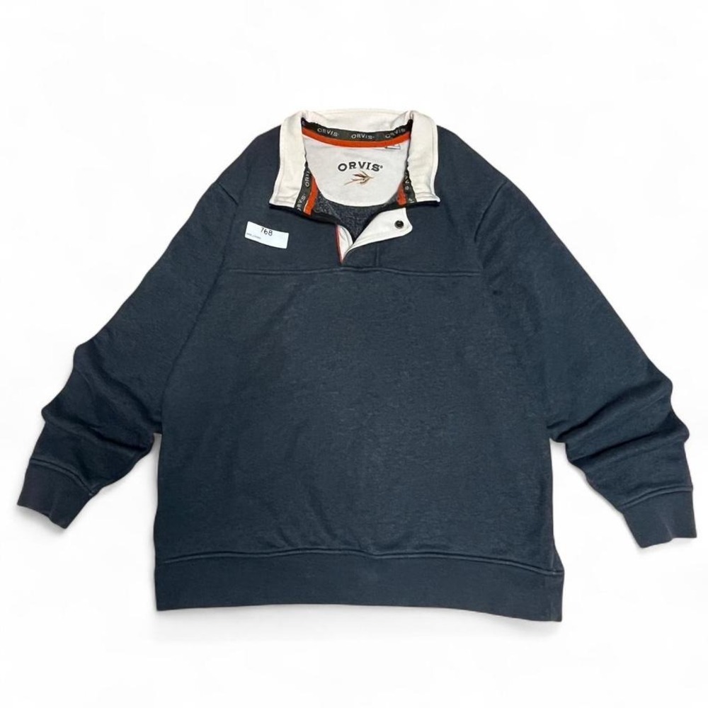Orvis Men's Quarter Snap Fleece Pullover – Navy Blue with Cream Collar – Size XL